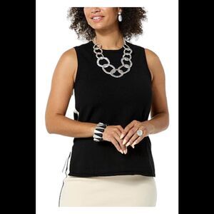 WynneCollection Soft KNIT Sweater Knit Tank Black/Ecru - Regular